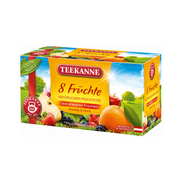 Teekanne 8 Früchte, natürlicher Früchtetee, 20 Teebeutel im Kuvert